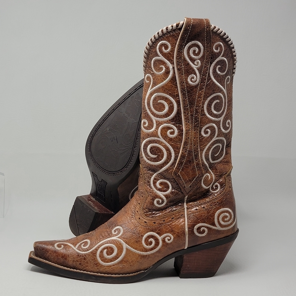 Ariat Shelleen Womens Size 6.5B Western Boots Brown Leather Snip Toe Embroidery